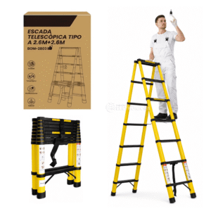Escada Dupla Telescópica Articulada 2,6mts + 2,6mtrs Com 9 Degraus - BOM2803
