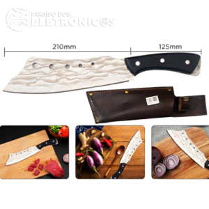 Faca Cutelo Artesanal De Cozinha E Churrasco 32,50cm Com Bainha - SLKAF154AB