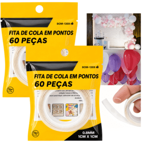 Kit 2 Fitas de Cola em Pontos Dupla Face Transparente 120 Peças 1x1cm - BOM1369