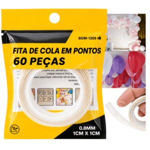 Fita de Cola em Pontos Dupla Face Transparente 60 Peças 1x1cm - BOM1369