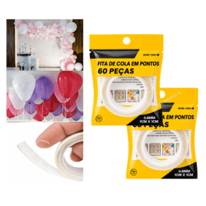 Kit 2 Fitas de Cola em Pontos Dupla Face Transparente 120 Peças 1x1cm - BOM1369