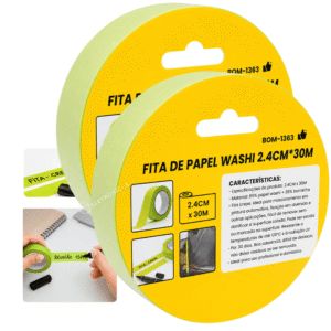 Kit 2 Fitas de Papel Washi 2,4cm x 30m p/ Mascaramento e Identificação – BOM1363