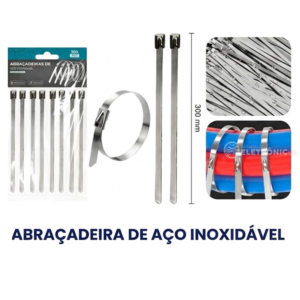 Kit 100 Abraçadeiras De Aço Inox 4.6mm x 30cm Fita Alta Resistência - LWJ300