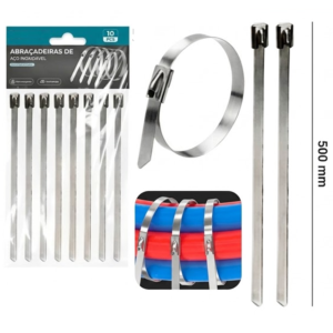 Kit 10 Abraçadeiras De Aço Inox 7.9mm x 50cm Fita Alta Resistência - LWJ500