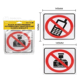 Kit 2 Placas Proibido Fotografar E Usar Celular Aviso e Sinalização - BOM7556