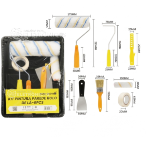 Kit Pintura De Parede Completo 6 Peças Com Rolo De Lã Pá Para Pintura – BOM3609