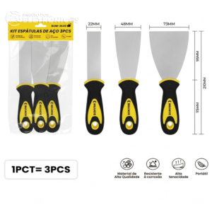 Kit De Espátulas Aço Carbono Para Pintura 3 Peças  Cabo Emborracho – BOM3640