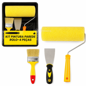 Kit Pintura Parede 4 Peças Rolo Espuma Pincel Espátula Bandeja - BOM3607