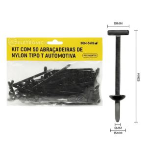 Pacote Com 50 Abraçadeira Nylon Tipo T Automotiva 5mm x 93mm - BOM5489