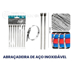 Kit 100 Abraçadeiras De Aço Inox 4.6mm x 20cm Fita Alta Resistência - LWJ200