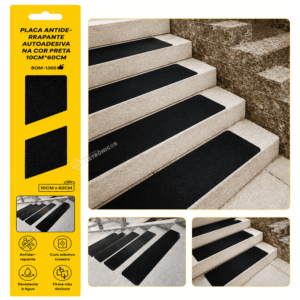 2 PlacaS Antiderrapante Autoadesiva Preta 10cm x 60cm – BOM1360