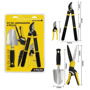 Kit De Jardinagem Completo 4 Peças Com Tesoura De Poda Cerca Viva E Pá - BOM7810