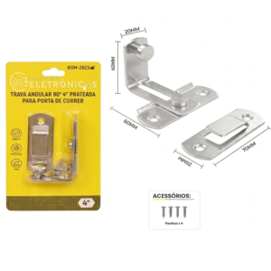 Trinco Fechadura Angular 90° Inox 60mm Para Porta Janela De Correr - BOM2623