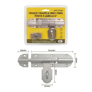 Trinco Tramela Aço Inox 104mm com Trava fechadura para Porta e Janela - BOM2725