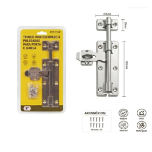 Trinco Tramela Aço Inox 12cm com Trava fechadura para Porta e Janela - BOM2735