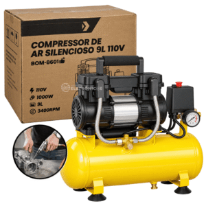 Compressor de Ar Silencioso 9L 1000W 8 Bar 3400 RPM 127V - BOM8601