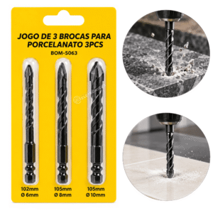 Jogo 3 Brocas para Porcelanato Mármore Cerâmica 6, 8 e 10mm - BOM5063