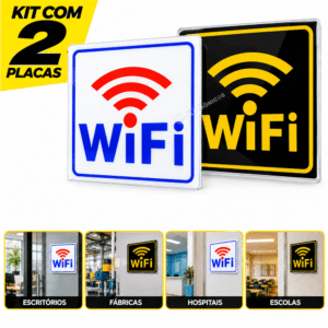 Kit 2 Placas Sinalização WiFi Disponível Acrílico 14,5x14,5cm - BOM7553