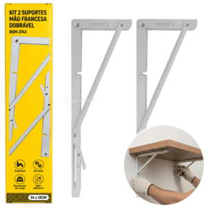 Kit 2 Suportes Mão Francesa Dobrável para Mesa Prateleira 34x13cm - BOM2743