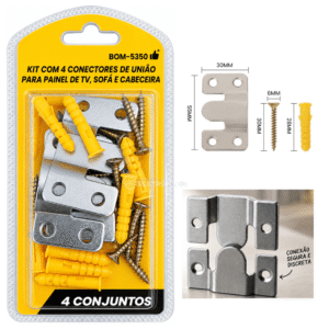 Kit 2 Pacotes Conectores de União 55x30mm p/ Quadro e Espelho(8 Unid) BOM5350