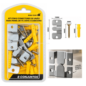 Kit 8 Conectores de União 44 x 19 mm p/ Painel de TV Sofá e Cabeceira - BOM5349