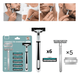 Kit Aparelho de Barbear + Barbeador Clássico 6 Cartuchos e 5 Lâminas - MADEBB003