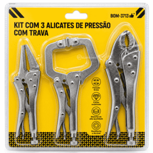 Kit com 3 Alicates de Pressão com Trava - BOM3713