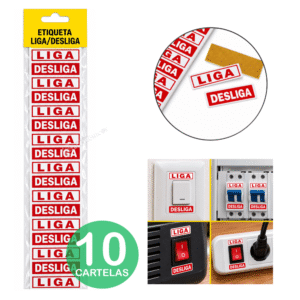 10 Cartelas Adesivas Liga Desliga 5x1,5cm para Identificação - BOM7571