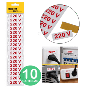 10 Cartelas Etiqueta Adesiva 220V Identificação 5x1,5cm - BOM7570