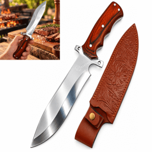 Faca Esportiva Aço Inoxidável 3Cr13 Cabo de Madeira com Bainha 29,5cm - SLKA283