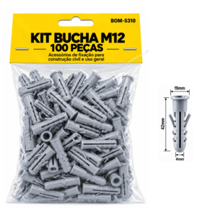 Kit 100 Buchas M12 Nylon para Fixação em Parede Concreto e Alvenaria – BOM5310