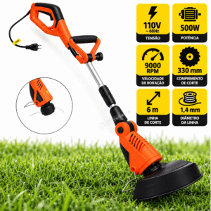 Roçadeira Elétrica 110V 500W 9000RPM Ajustável Corte Grama Jardim 330mm - BOM9115